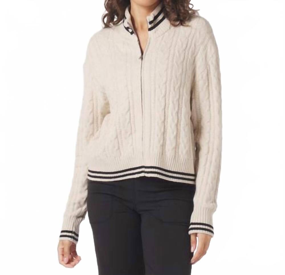 NEW GLYDER leisure cable knit zip up pullover in oatmilk